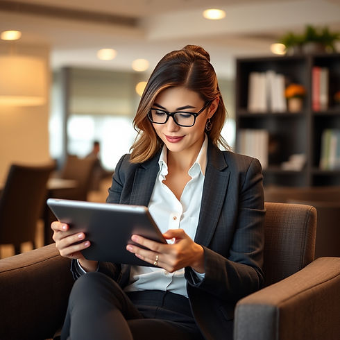 modern businesswoman reading blog on tablet or computer.jpg