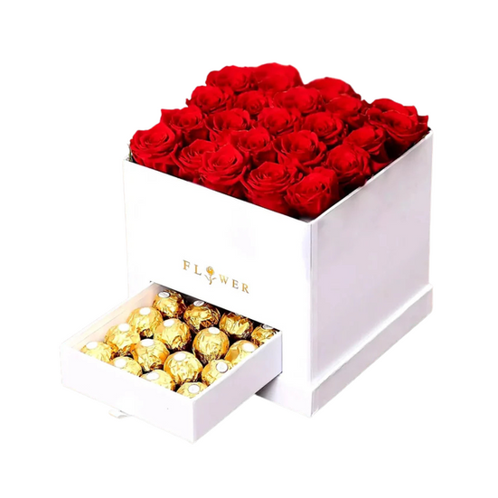 Classic Red Roses In White Box