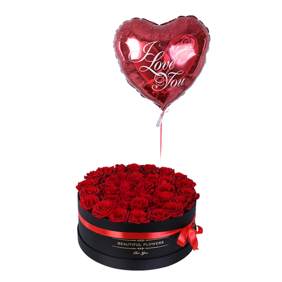 Black Round Rose Box & Heart Balloon