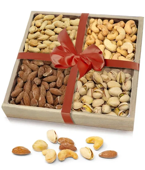 Fancy Assorted Nuts in a Wood Tray
