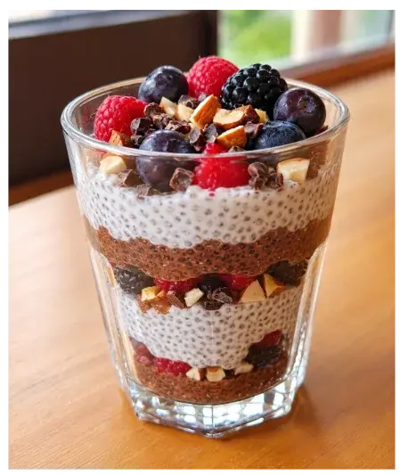Geschichteter Schoko-Kokos-Chia-Pudding