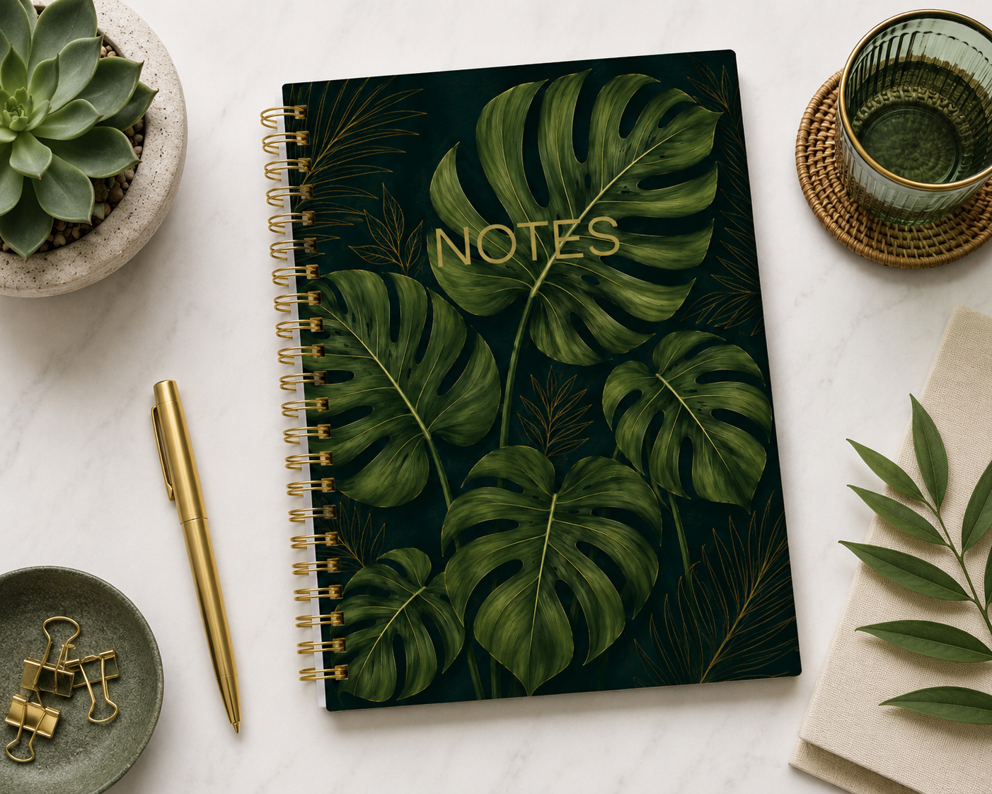 Cahier de notes 7.5 po à spirale métallique Monstera | Notebook – Monstera