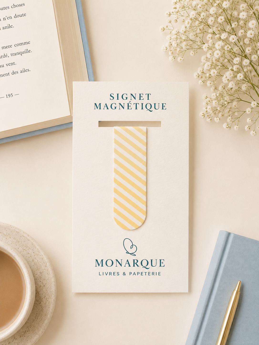 Signet magnétique Rayures diagonales jaunes | Magnetic Bookmark – Yellow