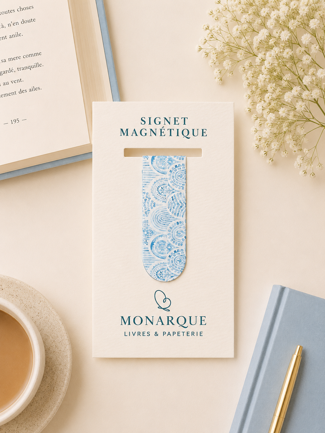 Signet magnétique Bohème bleu | Magnetic Bookmark – Blue Boho