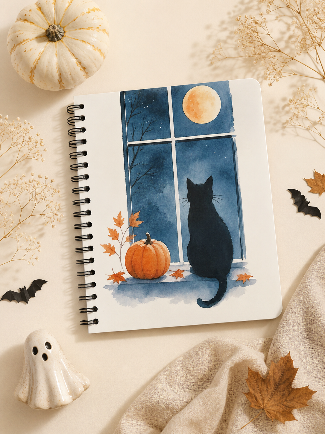 Cahier de notes 7.5 po à spirale métallique Chat Noir | Notebook – Black Cat