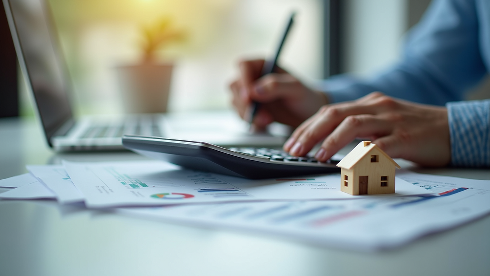 Close-up view of a property investment calculator and financial documents