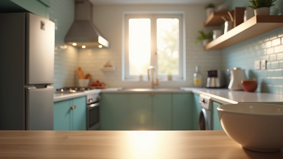 Close-up view of a renovated kitchen with modern appliances and bright lighting