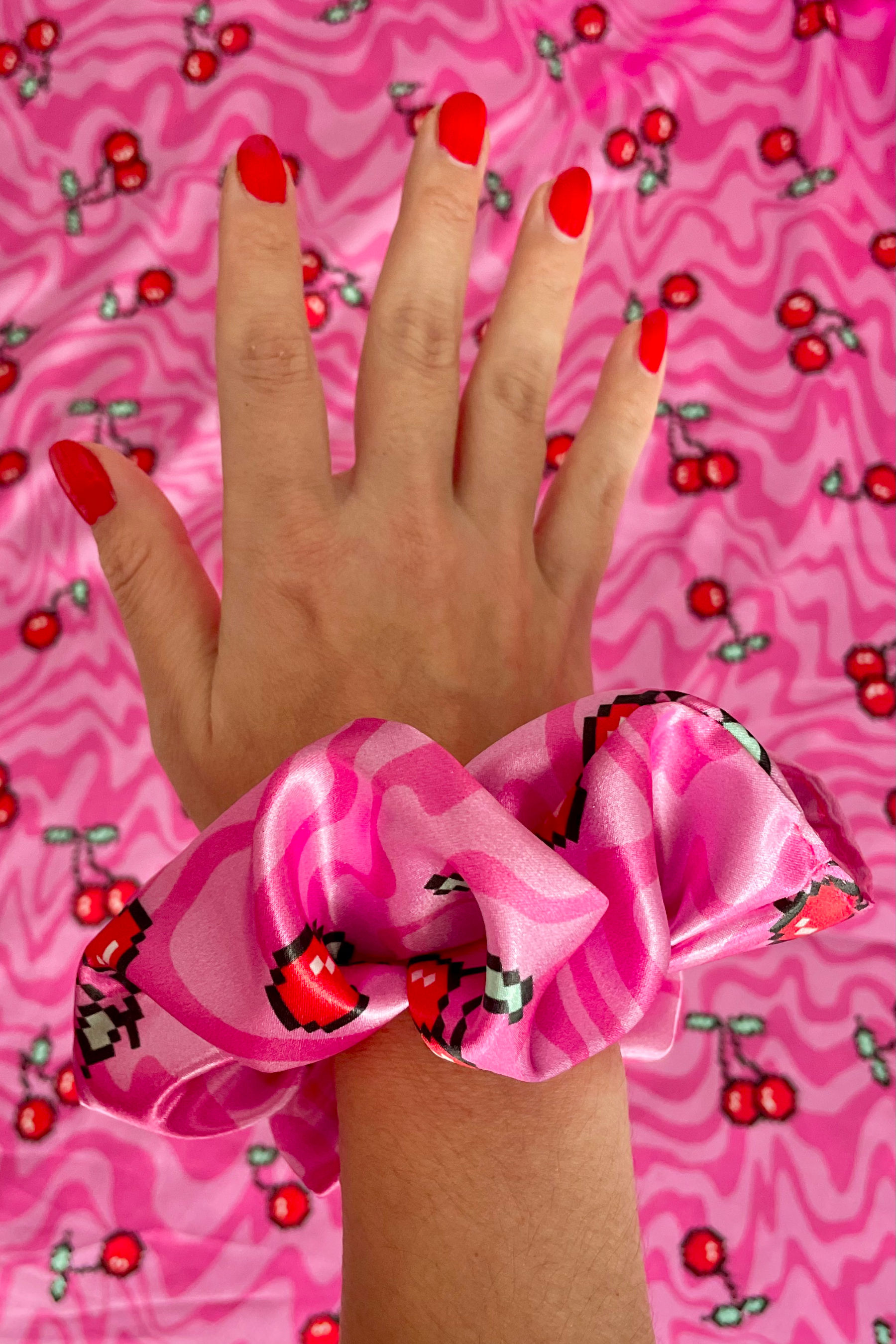CHERRY SATIN SCRUNCHIE