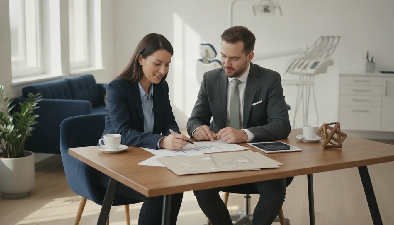 Dentist and M&A advisor discussing a dental practice transaction