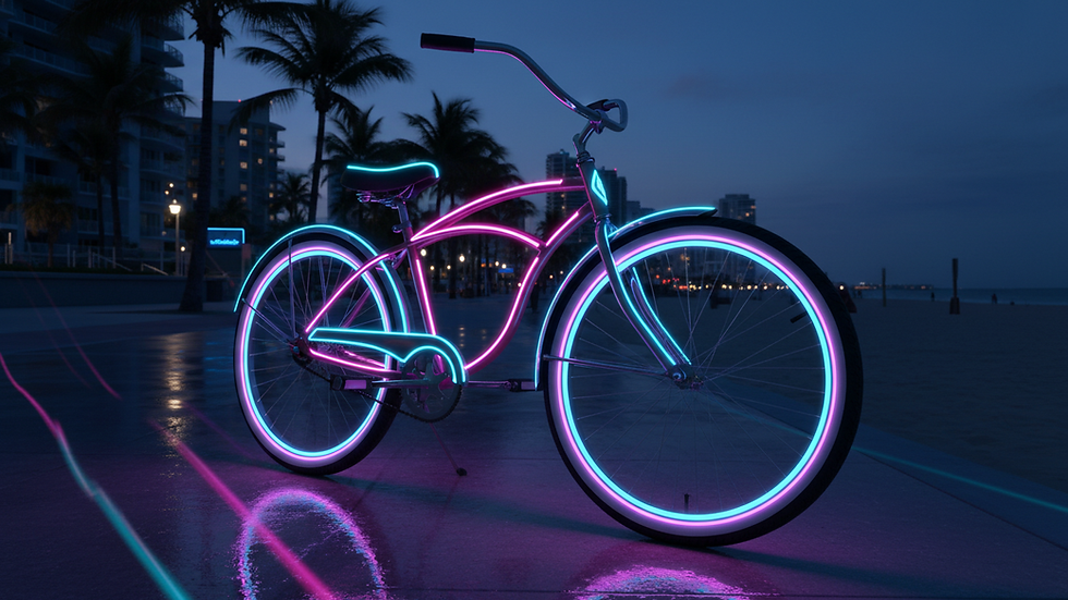 Eye-level view of a classic beach cruiser bike parked near Fort Lauderdale beach