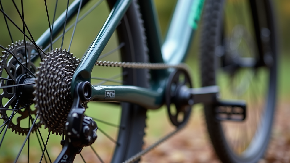 Close-up of bike gears and brakes on a beginner mountain bike