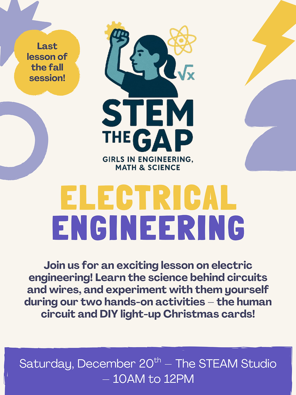 STEM the Gap poster for the December 20th lesson.