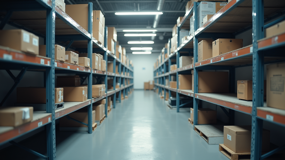 Eye-level view of a clean and organized garage with empty shelves