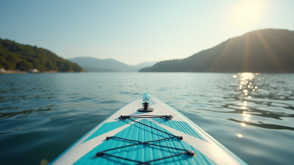 Eye-level view of a SUP board on calm water