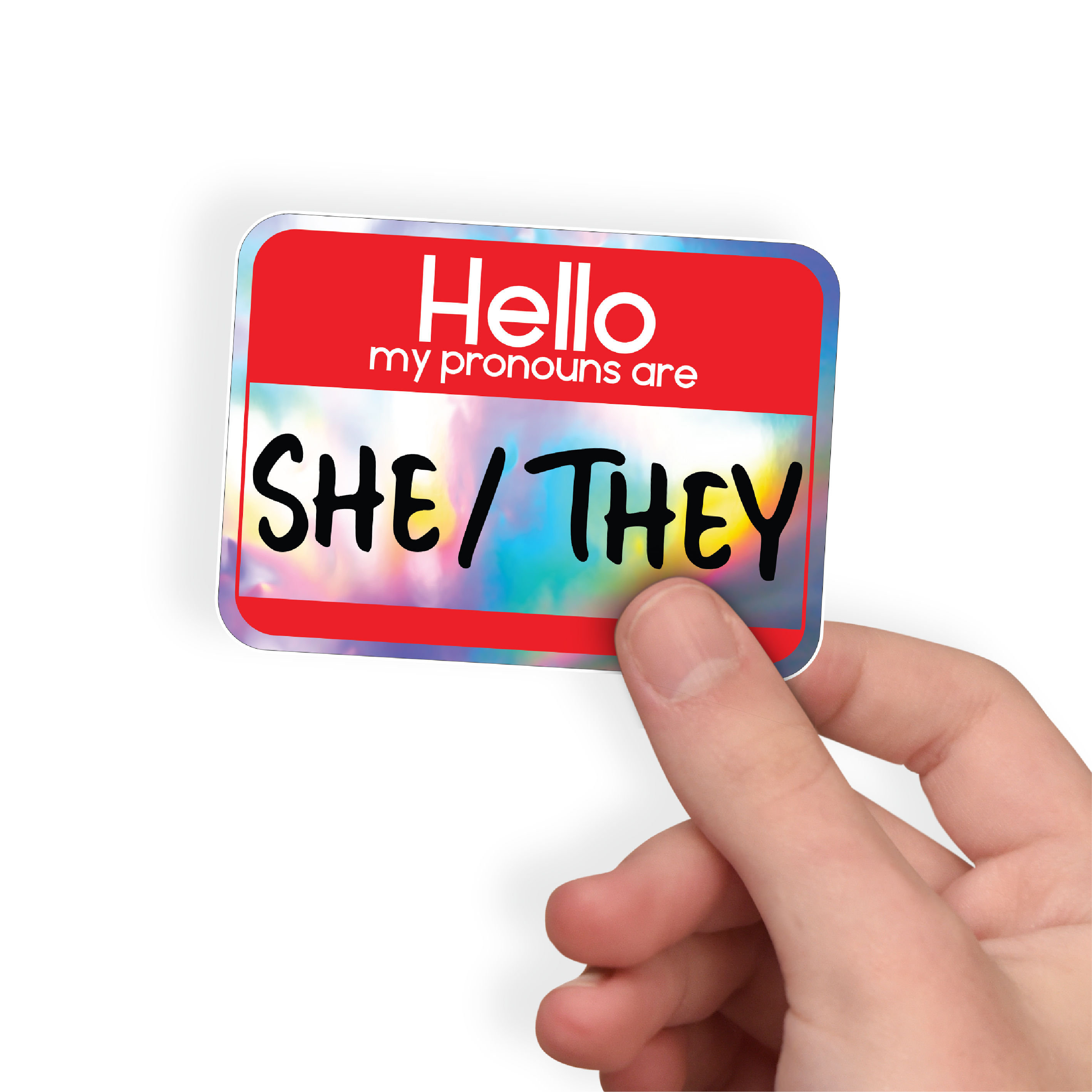 Hello My Pronouns Are She/They sticker - 80mm x 58mm
