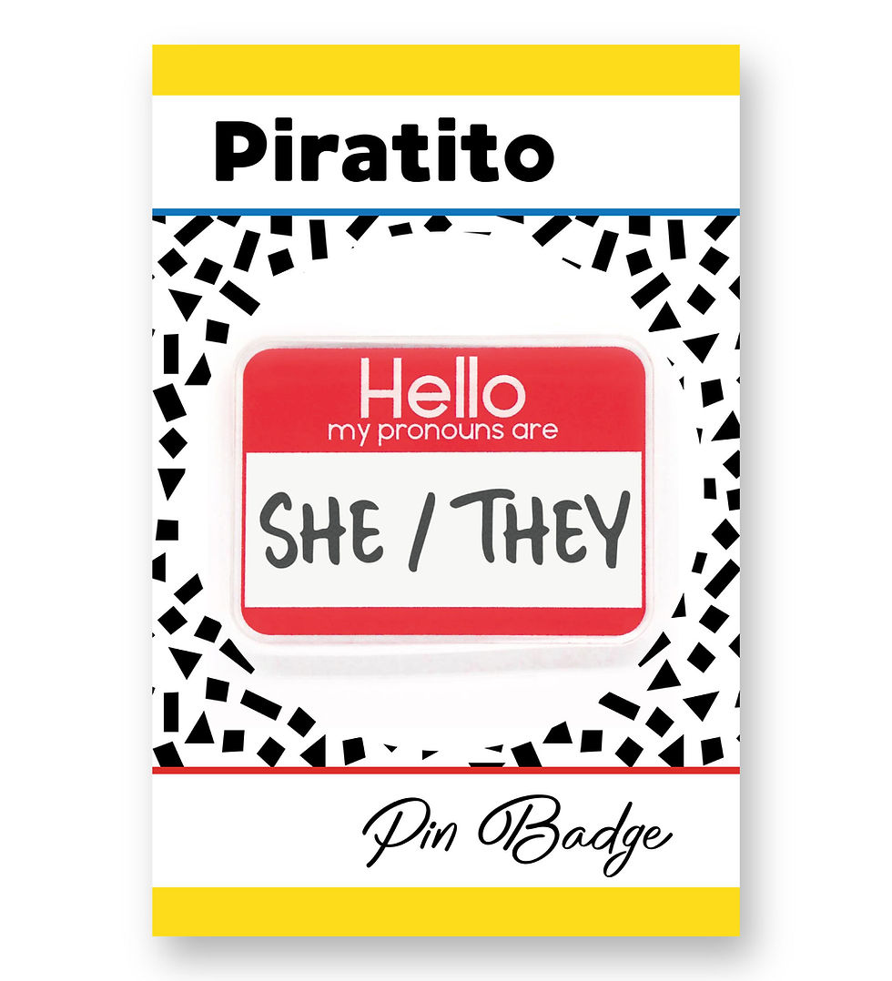 Thumbnail: Hello My Pronouns Are: She / They acrylic pin - 40 x 30mm
