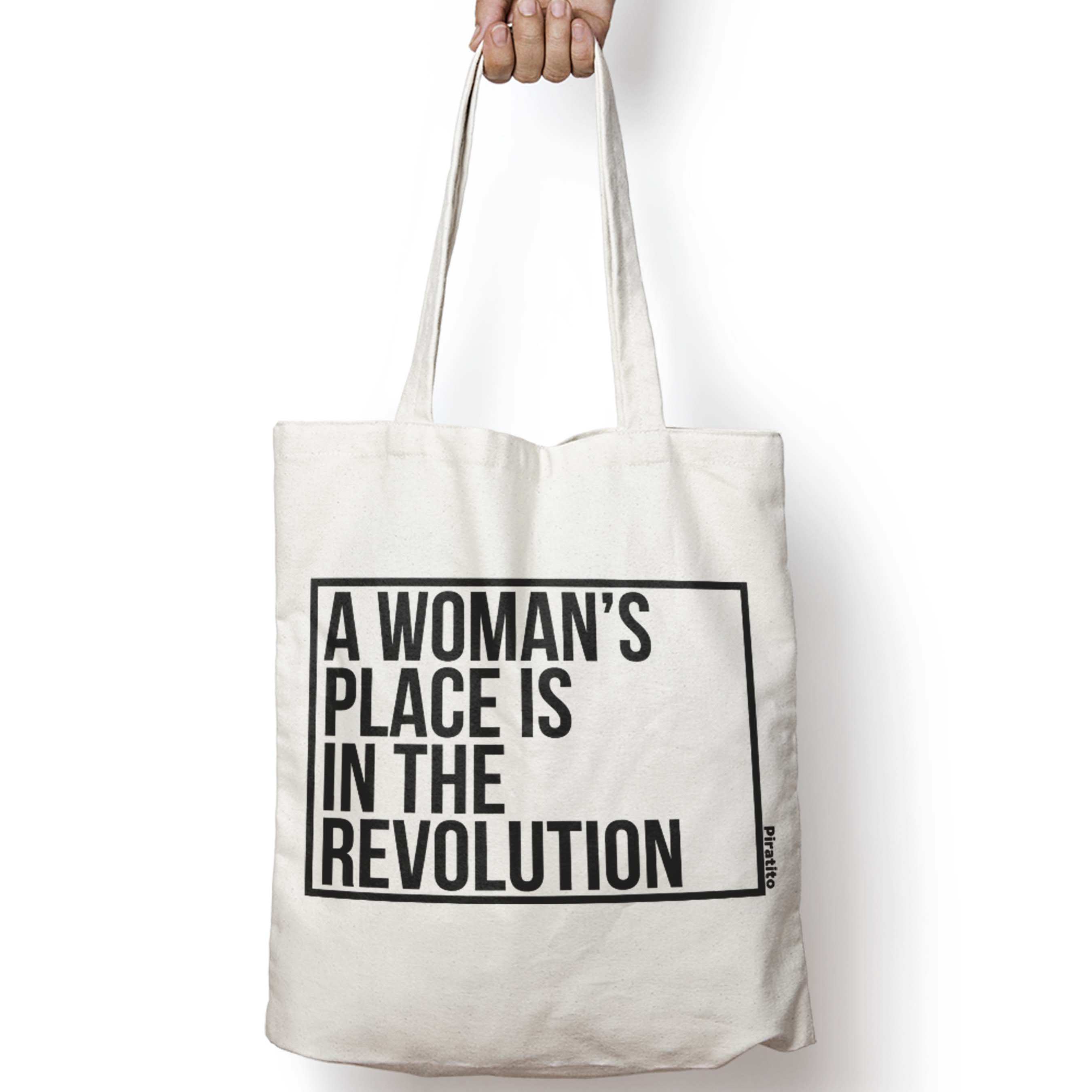 A Woman's Place Is In The Revolution natural canvas tote bag