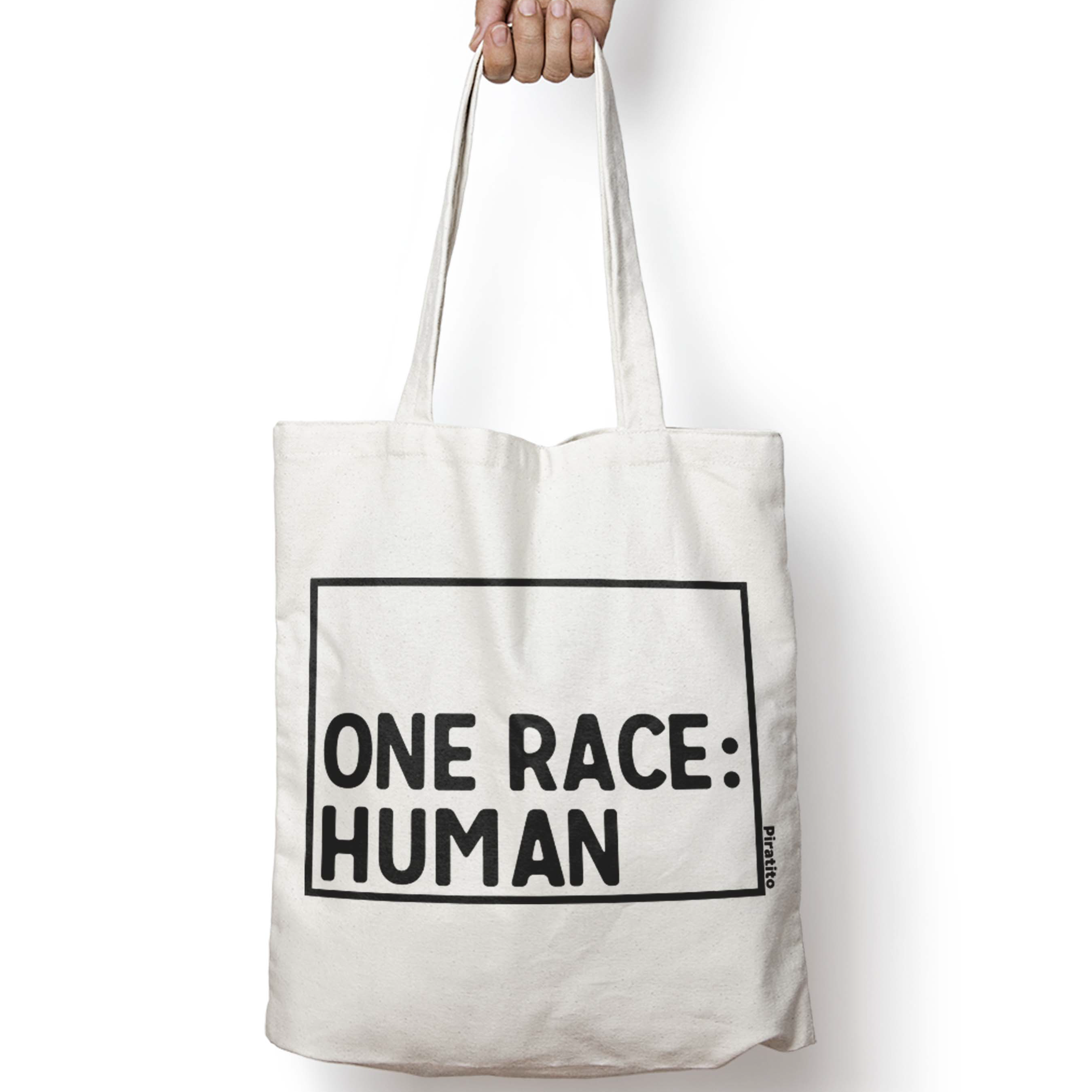 One Race: Human natural canvas tote bag