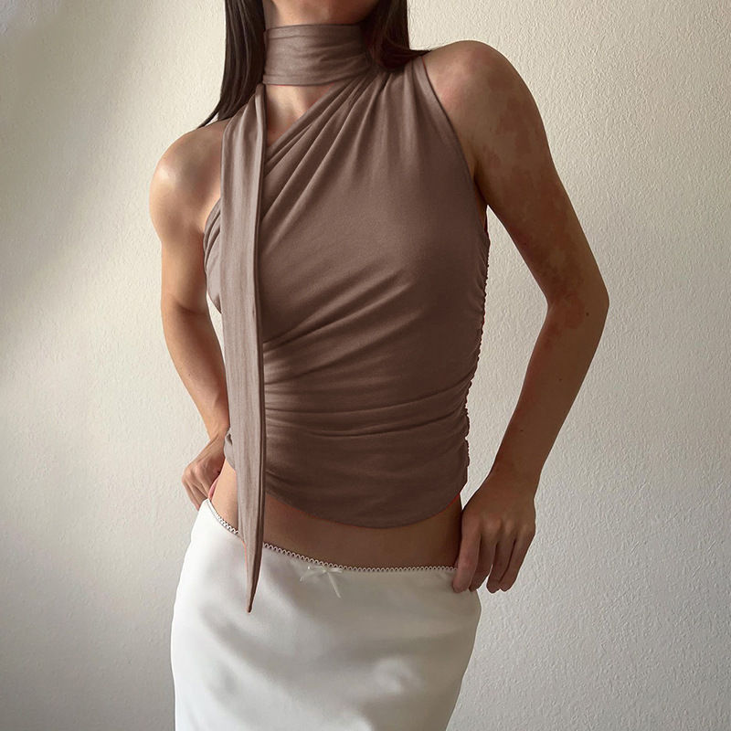 Thumbnail: 2024 Summer Women's Slim One-Shoulder Sleeveless Top