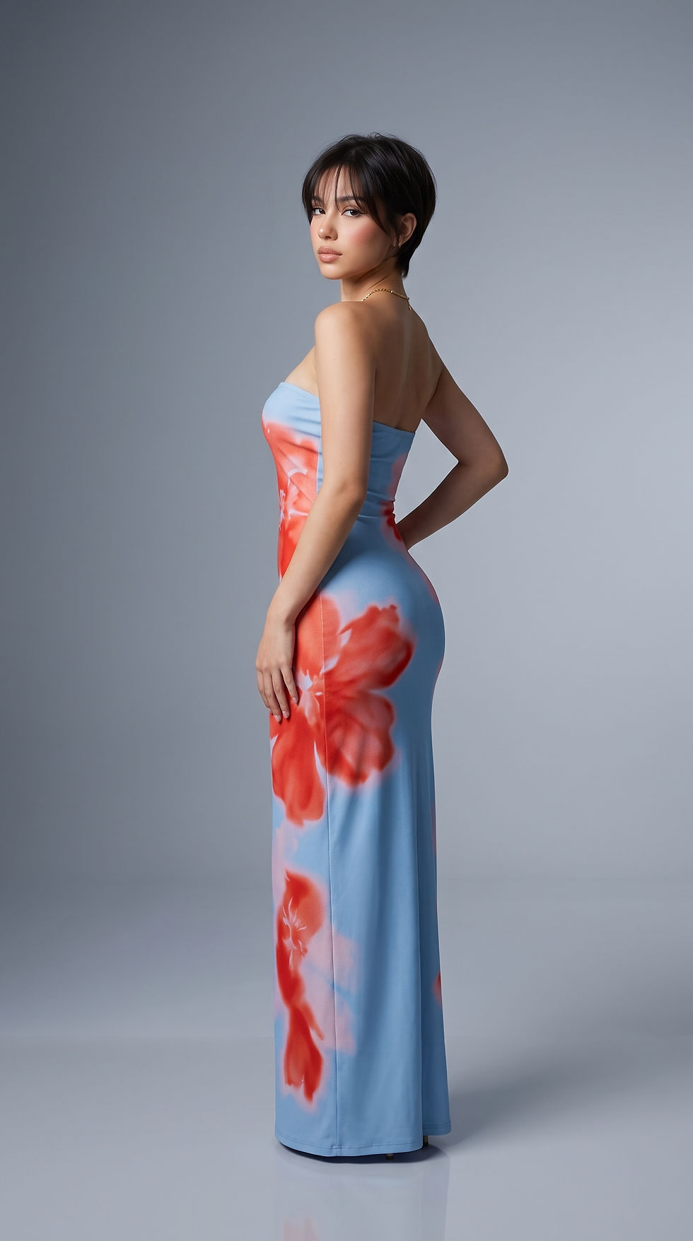 Thumbnail: Blue Floral Maxi Dress with High Waist and Slit