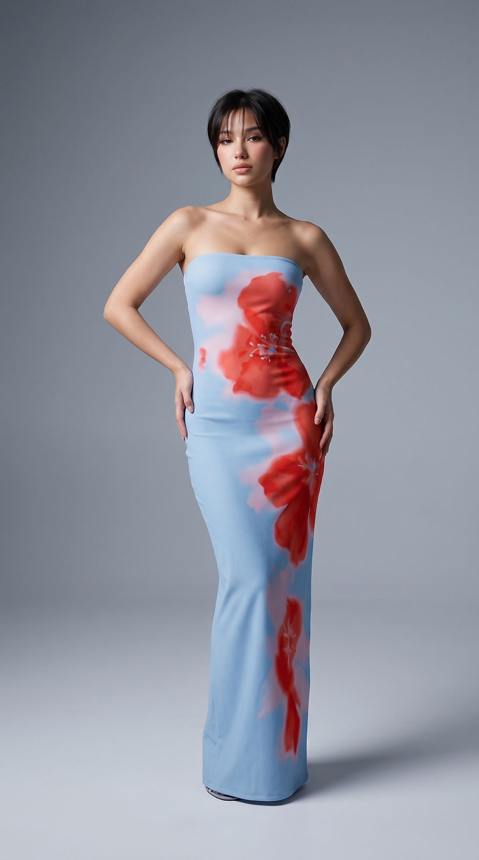 Thumbnail: Blue Floral Maxi Dress with High Waist and Slit
