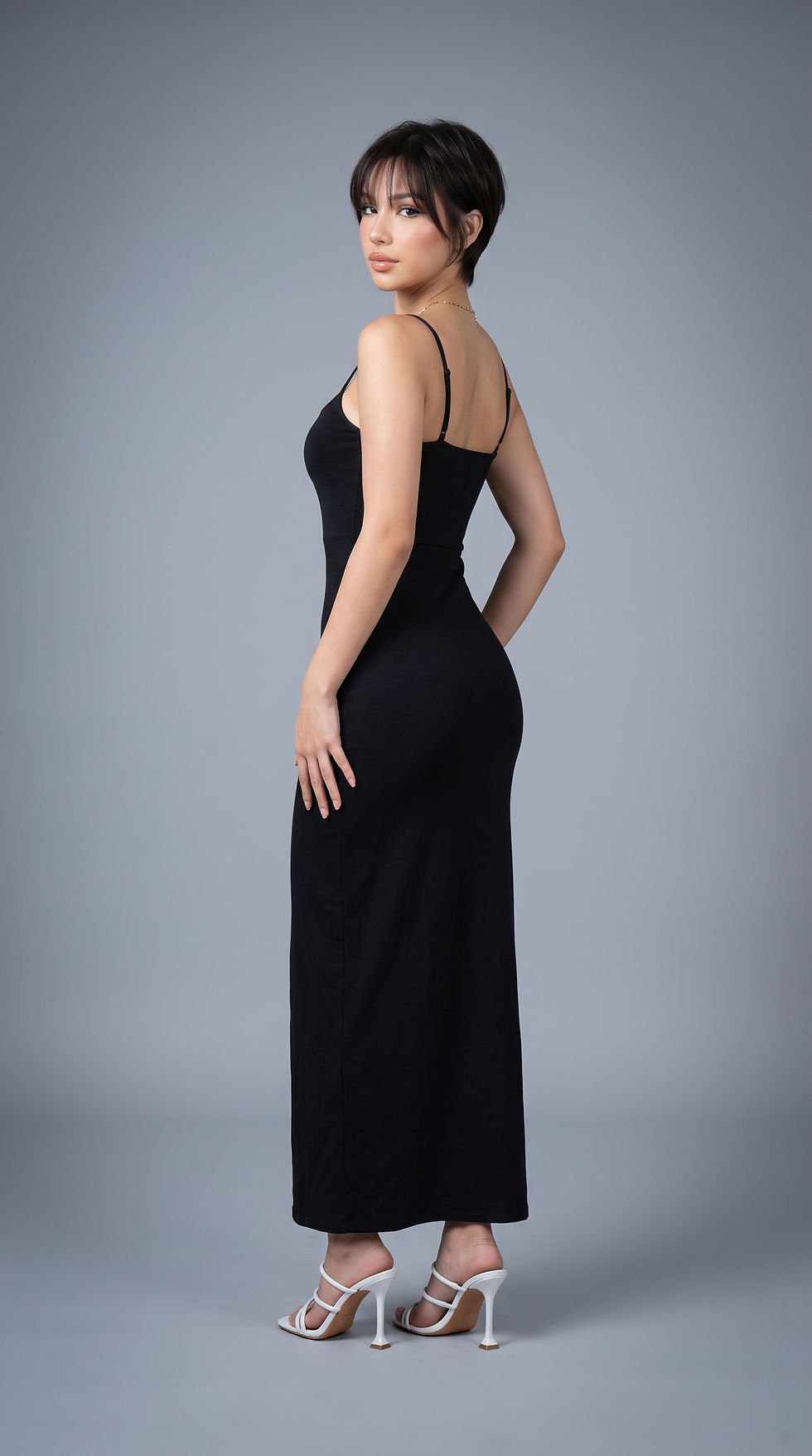 Thumbnail: Solid Color Sling Waist Sleeveless Slit Dress