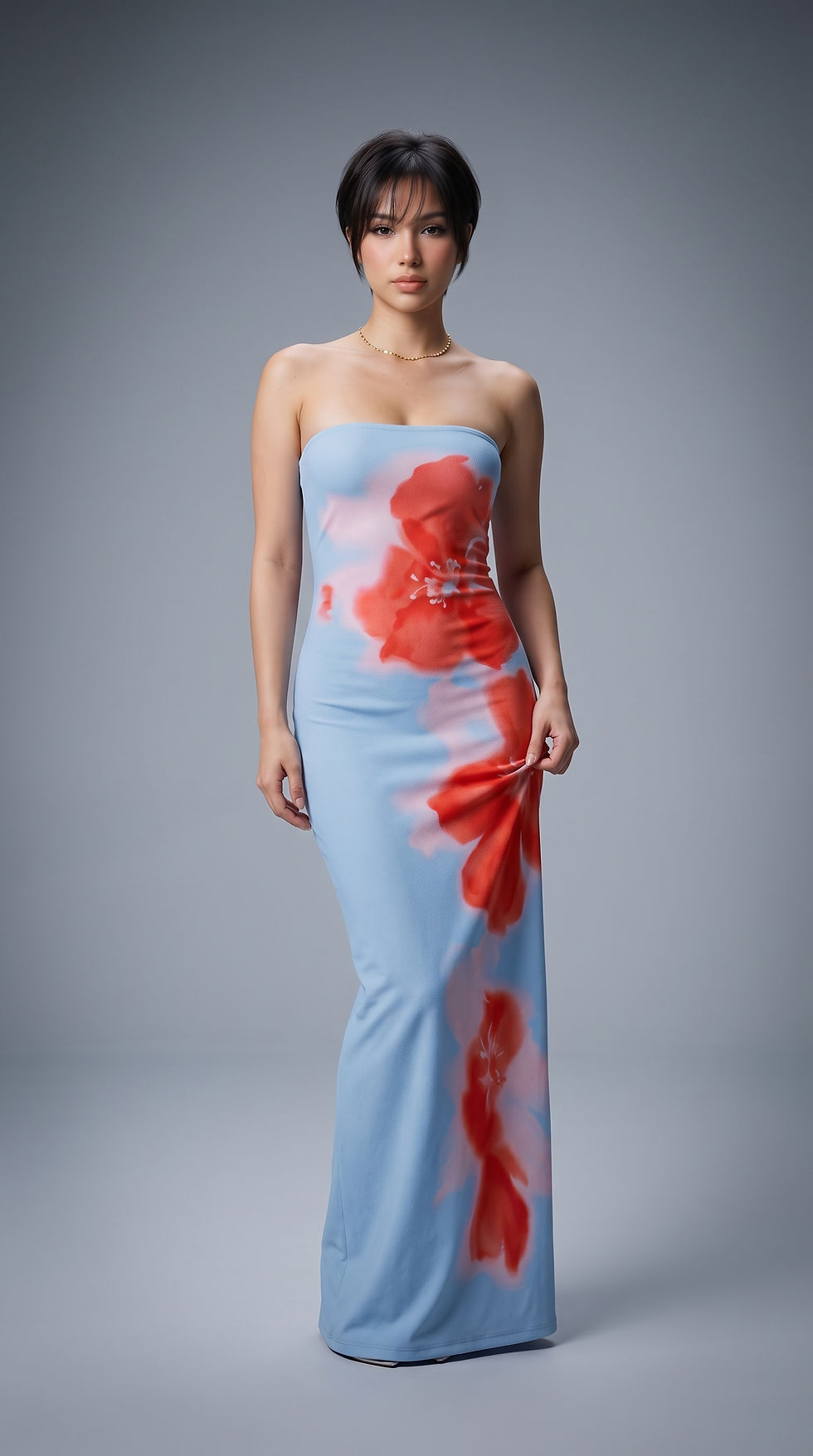 Thumbnail: Blue Floral Maxi Dress with High Waist and Slit