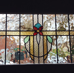 Close up of Edwardian stained glass window panel