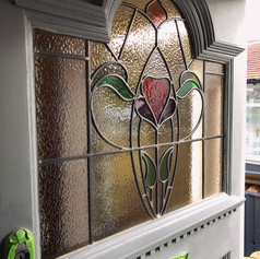 Stained glass window in front door