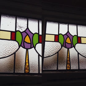 In situ repair of stained glass window