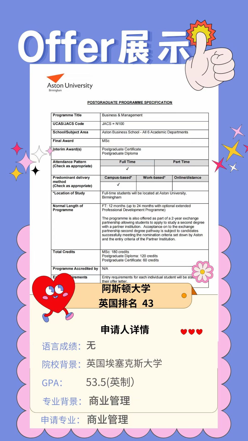 英国阿斯顿大学硕士录取通知书