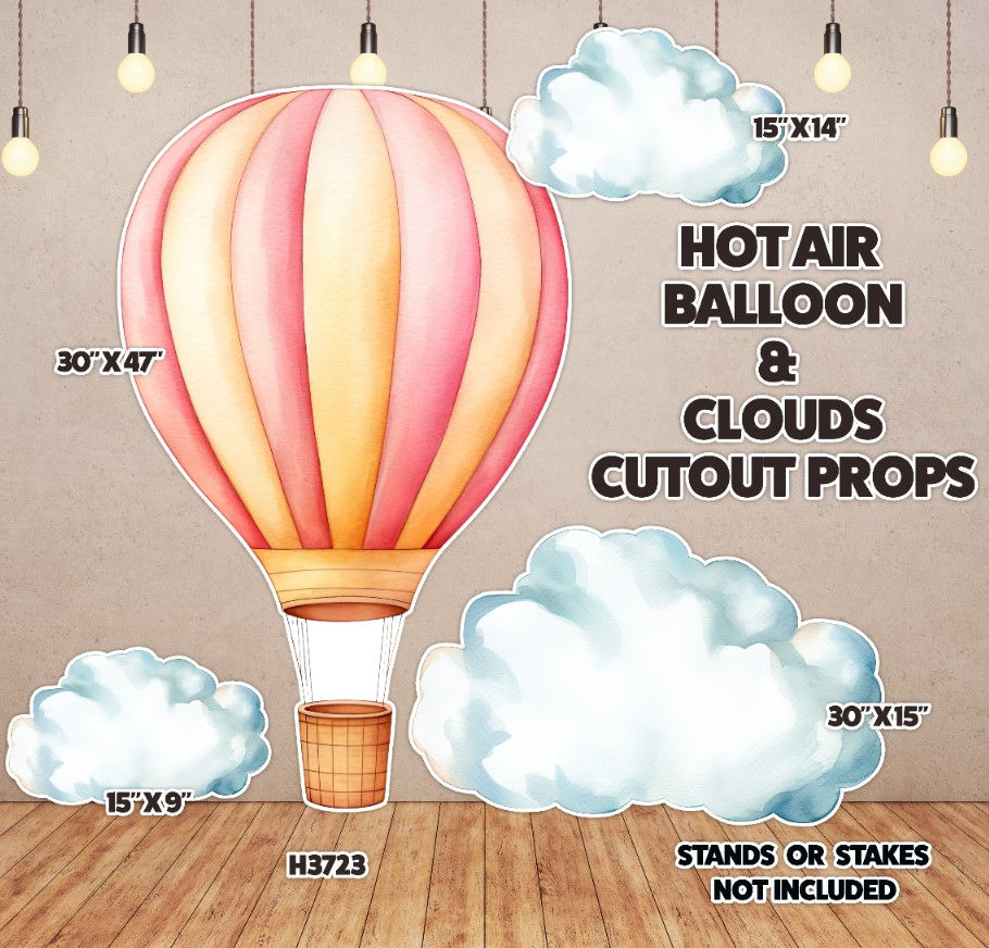 H3723 4 PIECE HOT AIR BALLOON AND CLOUD PROP SET
