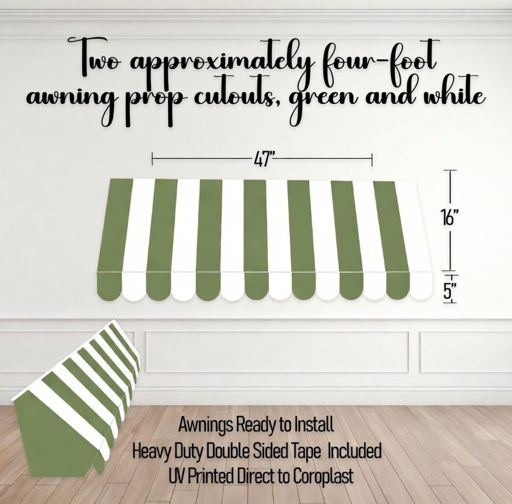 SET OF 2 4FT GREEN AWNING - CANOPY - MOUTING ADHESIVSE INCLUDED