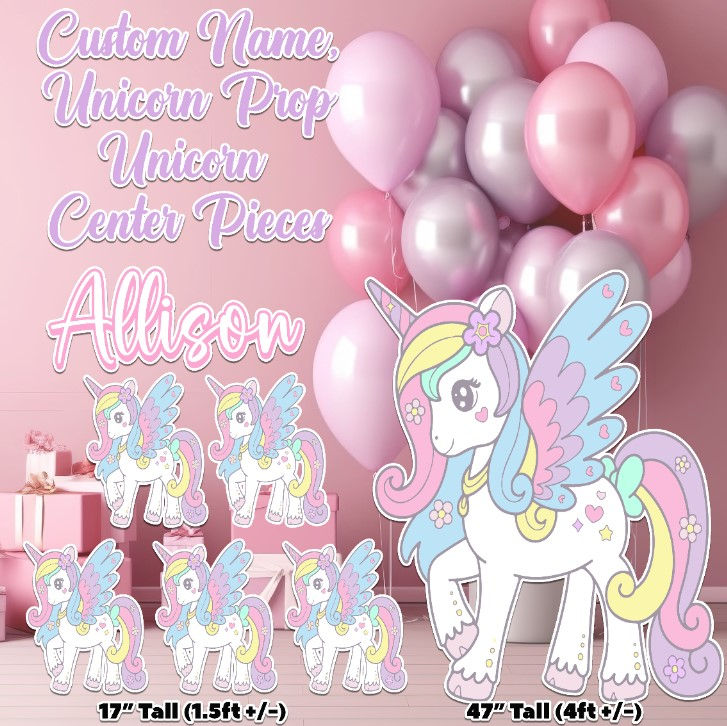 H3549 UNICORN 6 PIECE CUSTOM SET, PROP, CENTER PIECE & NAME