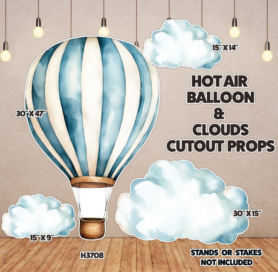 H3708 4 PIECE HOT AIR BALLOON AND CLOUD PROP SET