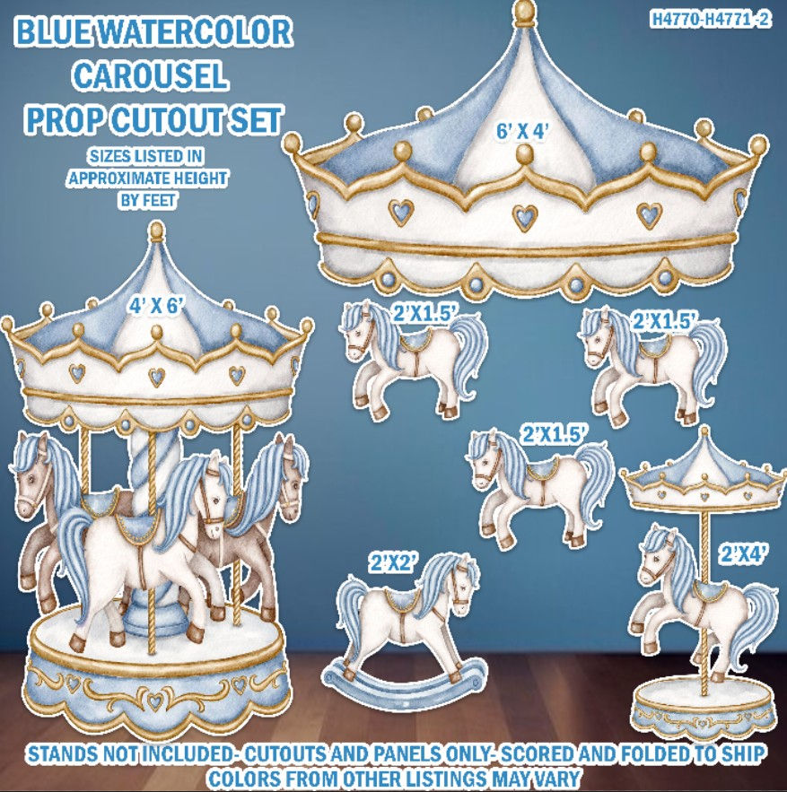 H4770-71 SEVEN PIECE BLUE CAROUSEL PROP CUTOUT SET