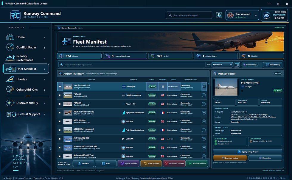 Runway Command Fleet Manifest dashboard interface.