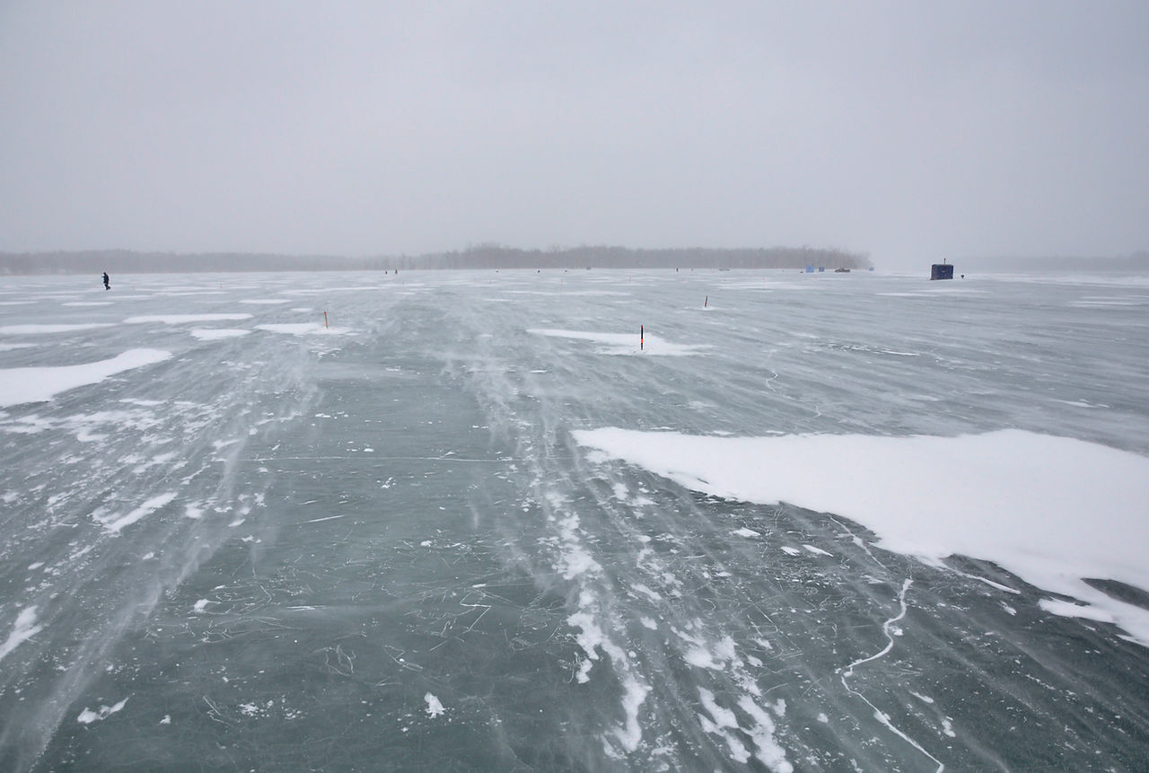 Windswept appropriately descibes the icy lake