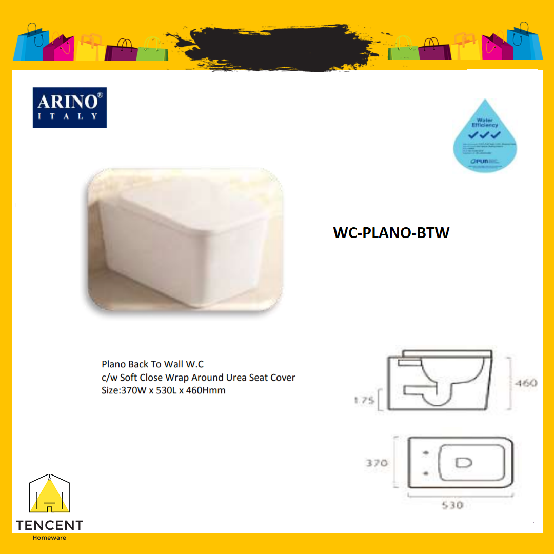 Arino WC-Plano-BTW Wall Hung Water Closet