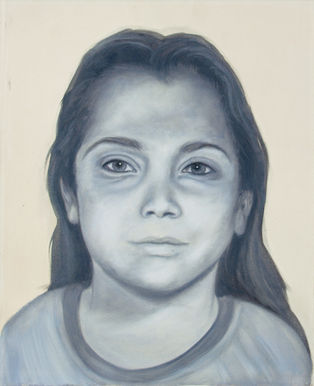 Contemporary portrait of a child and adult face merged in one composition from La Máquina de Influir by Bertha Montalvo