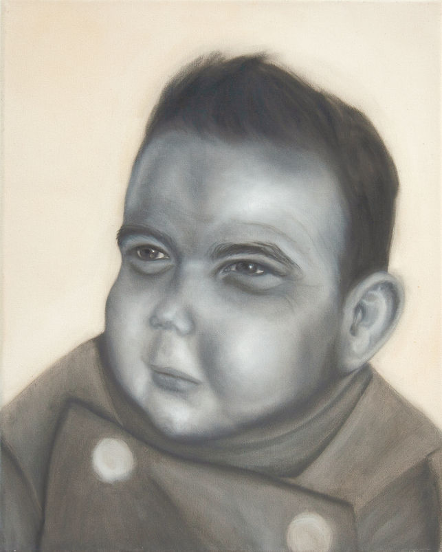 Contemporary portrait of a child and adult face merged in one composition from La Máquina de Influir by Bertha Montalvo