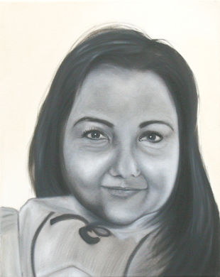 Contemporary portrait of a child and adult face merged in one composition from La Máquina de Influir by Bertha Montalvo