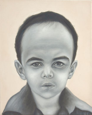 Contemporary portrait of a child and adult face merged in one composition from La Máquina de Influir by Bertha Montalvo