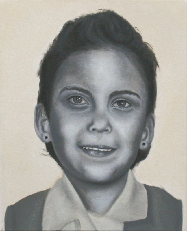 Contemporary portrait of a child and adult face merged in one composition from La Máquina de Influir by Bertha Montalvo