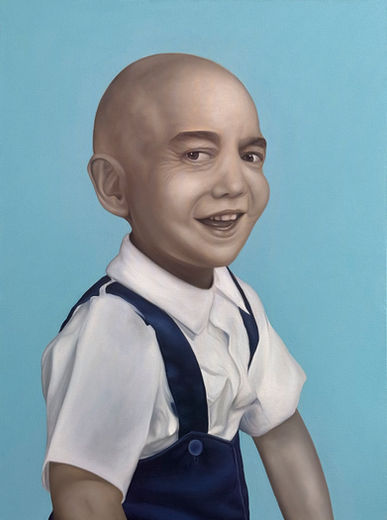 Portrait of Jeff Bezos as child and adult in contemporary oil painting by Bertha Montalvo