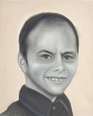 Contemporary portrait of a child and adult face merged in one composition from La Máquina de Influir by Bertha Montalvo