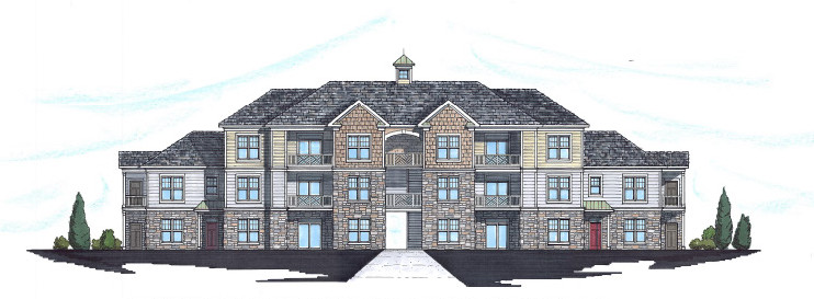 a hand drawn architectural rendering of a building