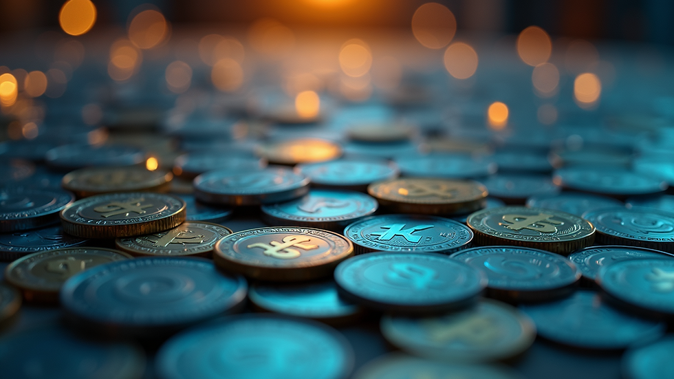 Eye-level view of digital currency symbols