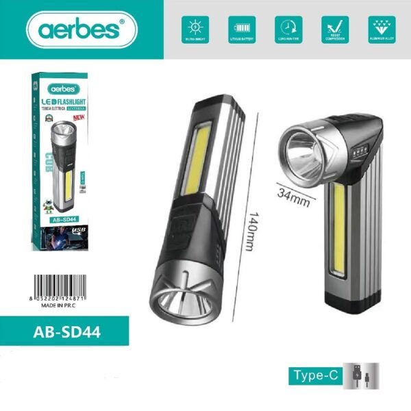 Thumbnail: Aerbes AB-SD44 Rechargeable 90 Degree Angle LED + COB Flashlight