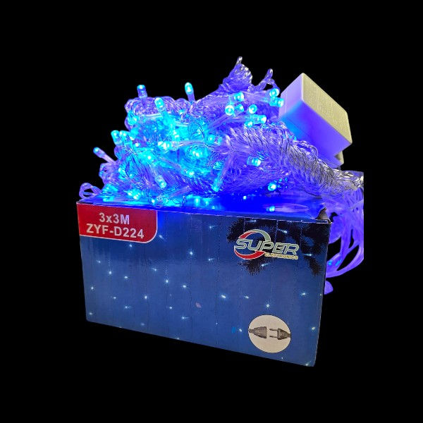 Thumbnail: ZYF-D224 Blue 3m x 3m Clear Cable Fairy Curtain Light